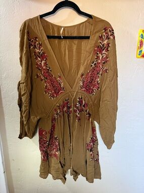 Free People Mustard Yellow Lightweight Top with Black Trim